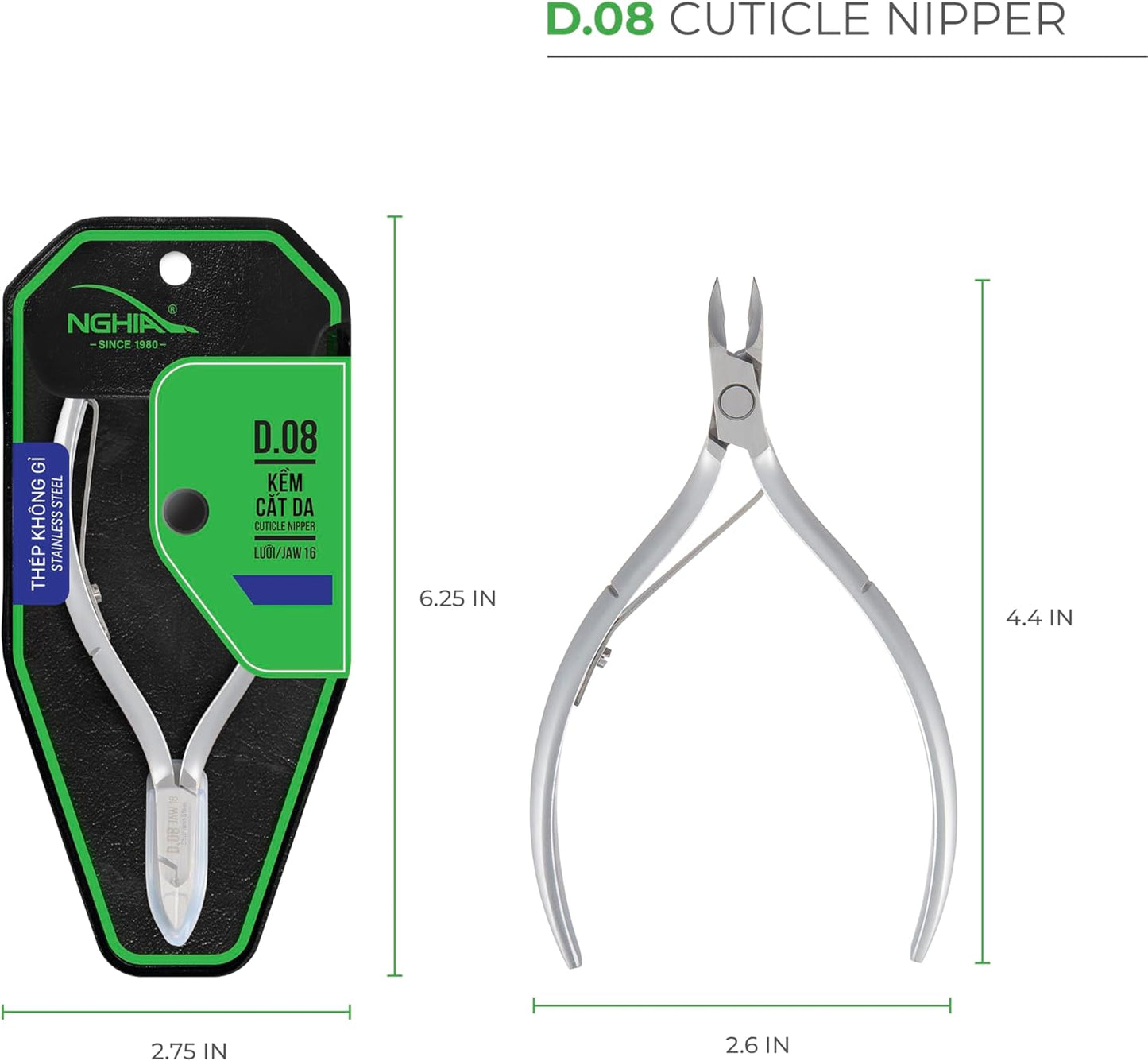 Cuticle Nipper - D - 08 (Stainless Steel) - W.S. Industries, Inc.