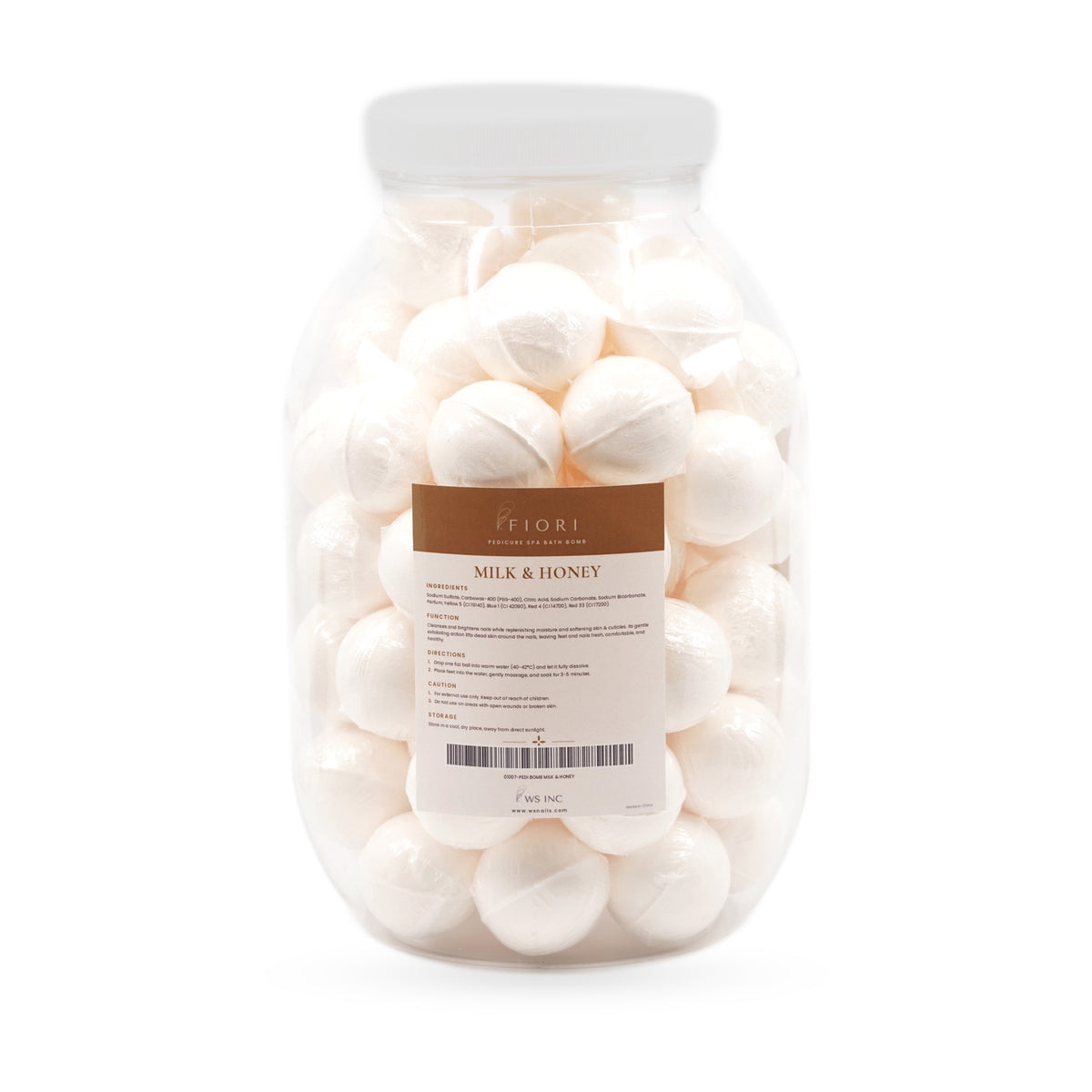 Fiori Pedicure Bath Bomb Milk & Honey, back label with ingredients