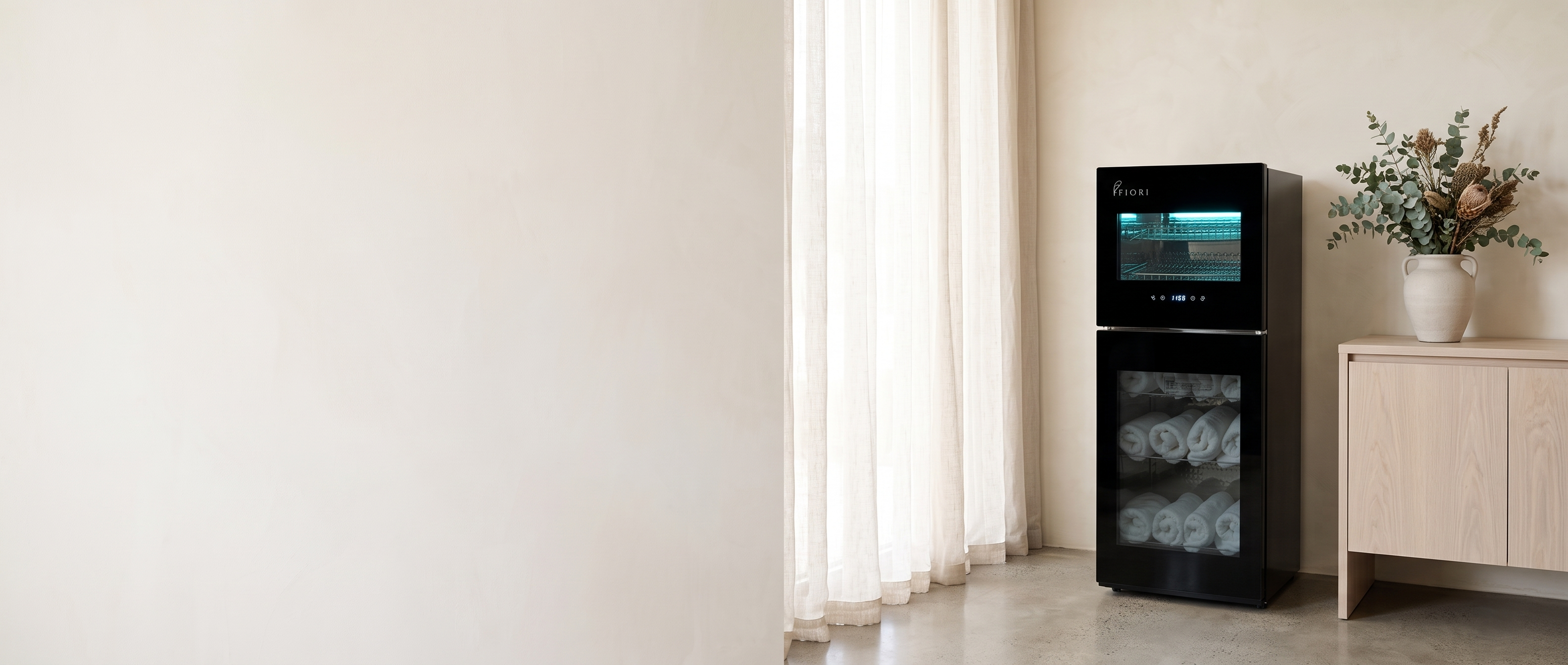 Fiori 136 DUO sterilizer and towel warmer tower in a luxury salon